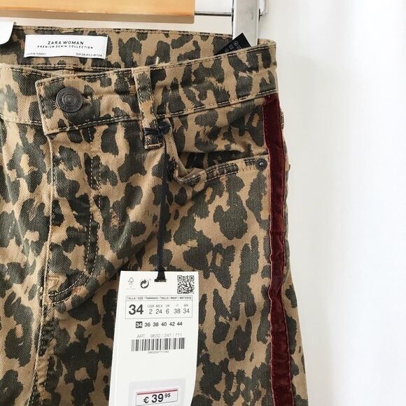 Zara leopard print velvet stripe skinny jeans 34/2 - Picture 4 of 12